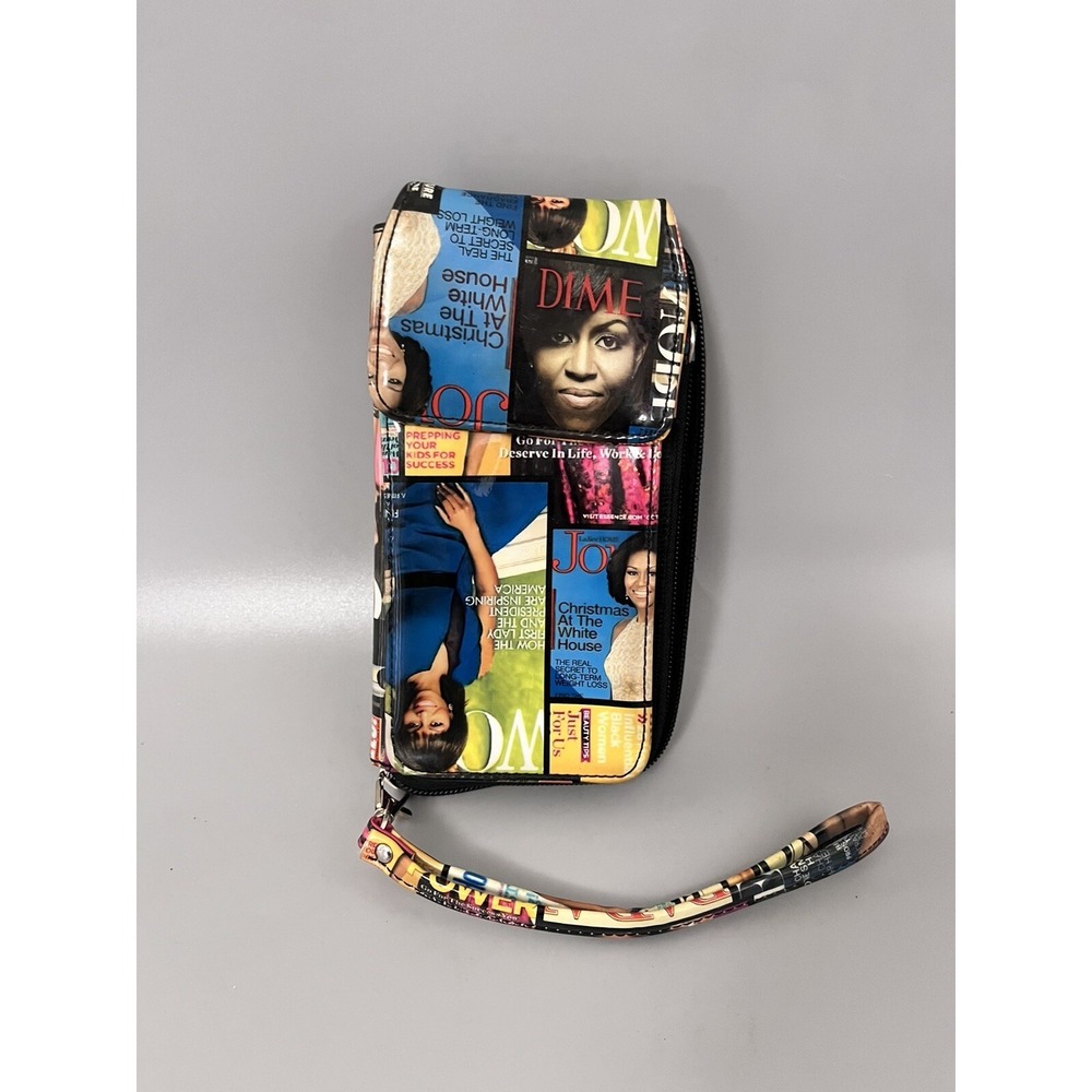 Michelle Obama Magazine Cover Collage Zip Around Vinyl Clutch Wallet Wristlet